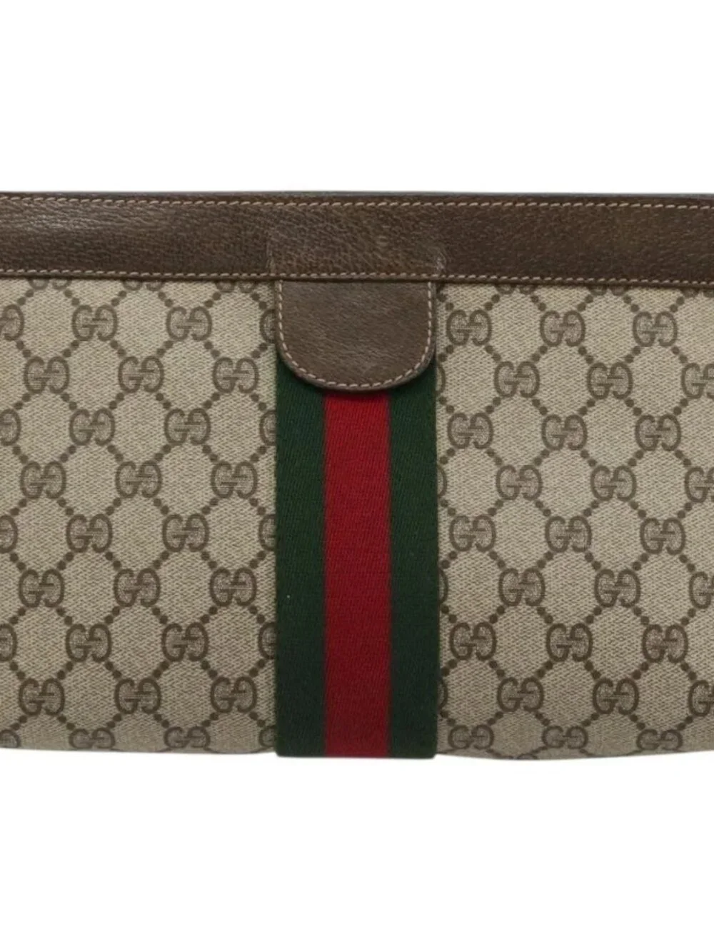 GUCCI GG Supreme Web Sherry Line Clutch Bag PVC Beige 67 014 2125 Auth BA13385